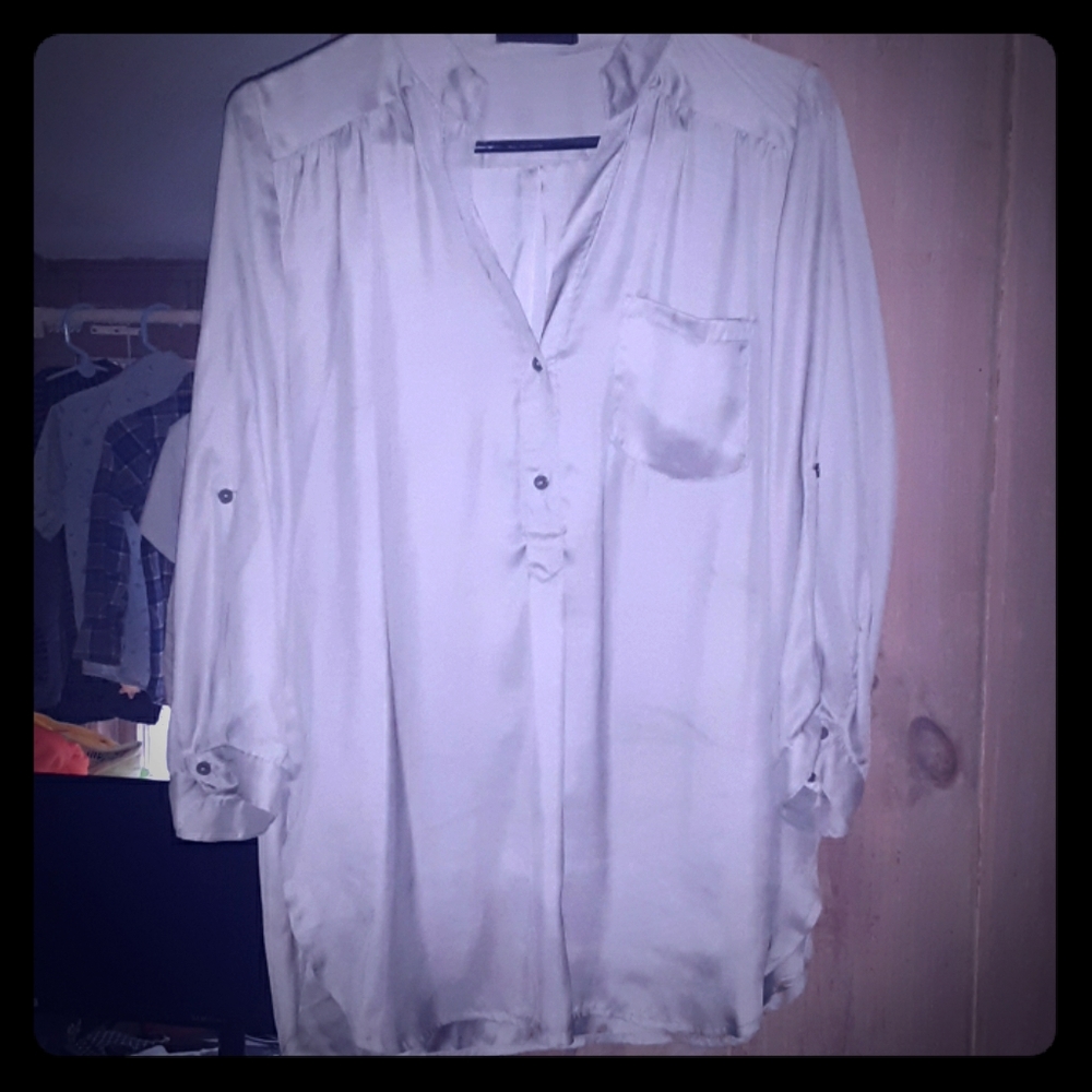 3/4 sleeve sheer satin blouse